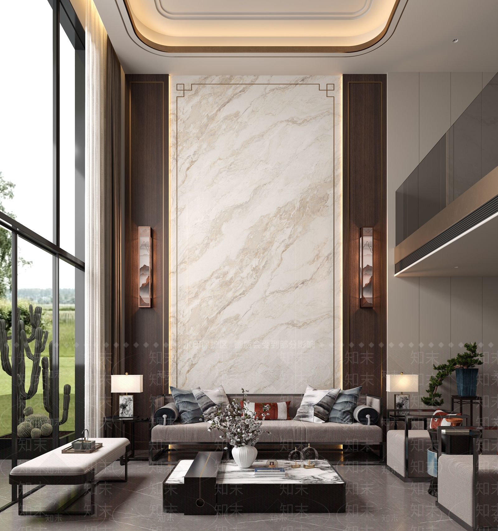 新中式中式别墅客厅3D模型下载【ID:1195685736】