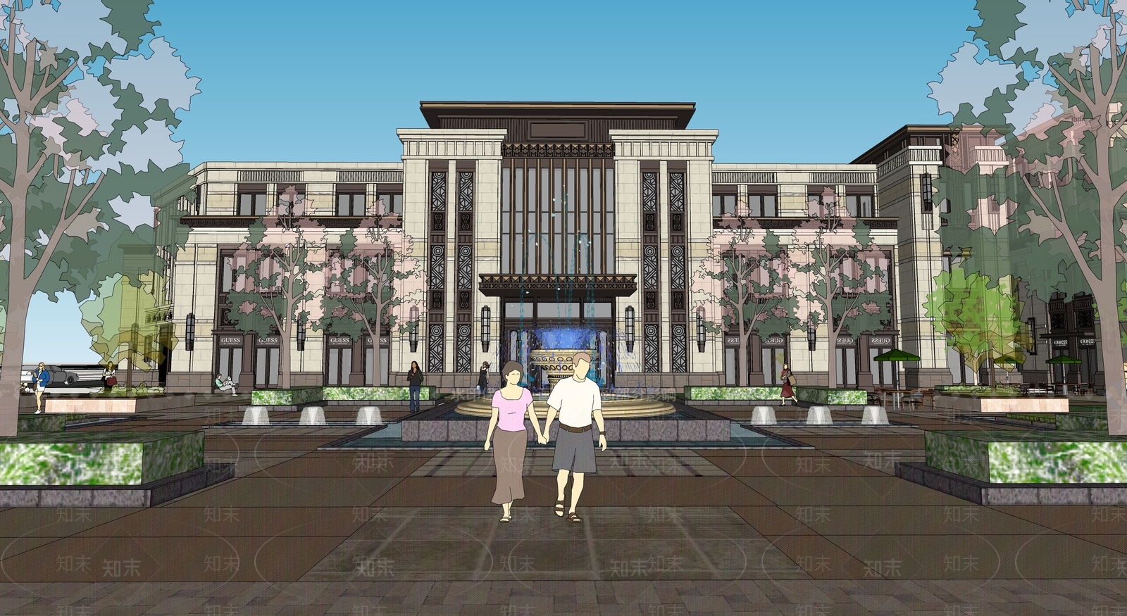 欧式商业街SU模型下载【ID:1195696186】