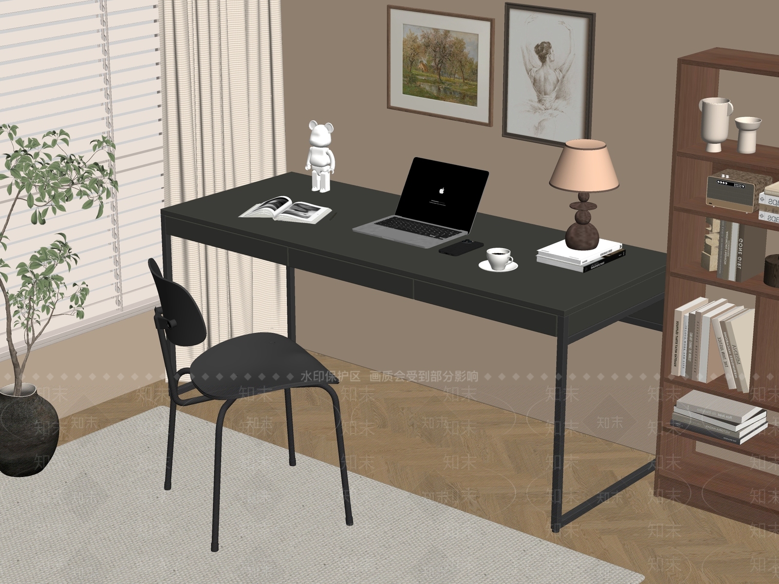 现代中古书桌椅SU模型下载【ID:1195697049】