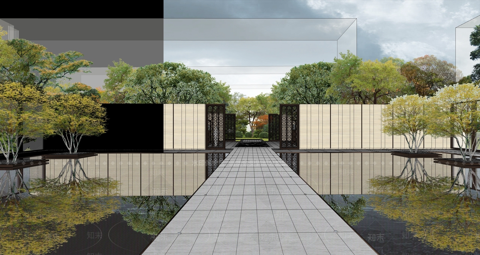 新中式售楼处建筑SU模型下载【ID:1195703227】