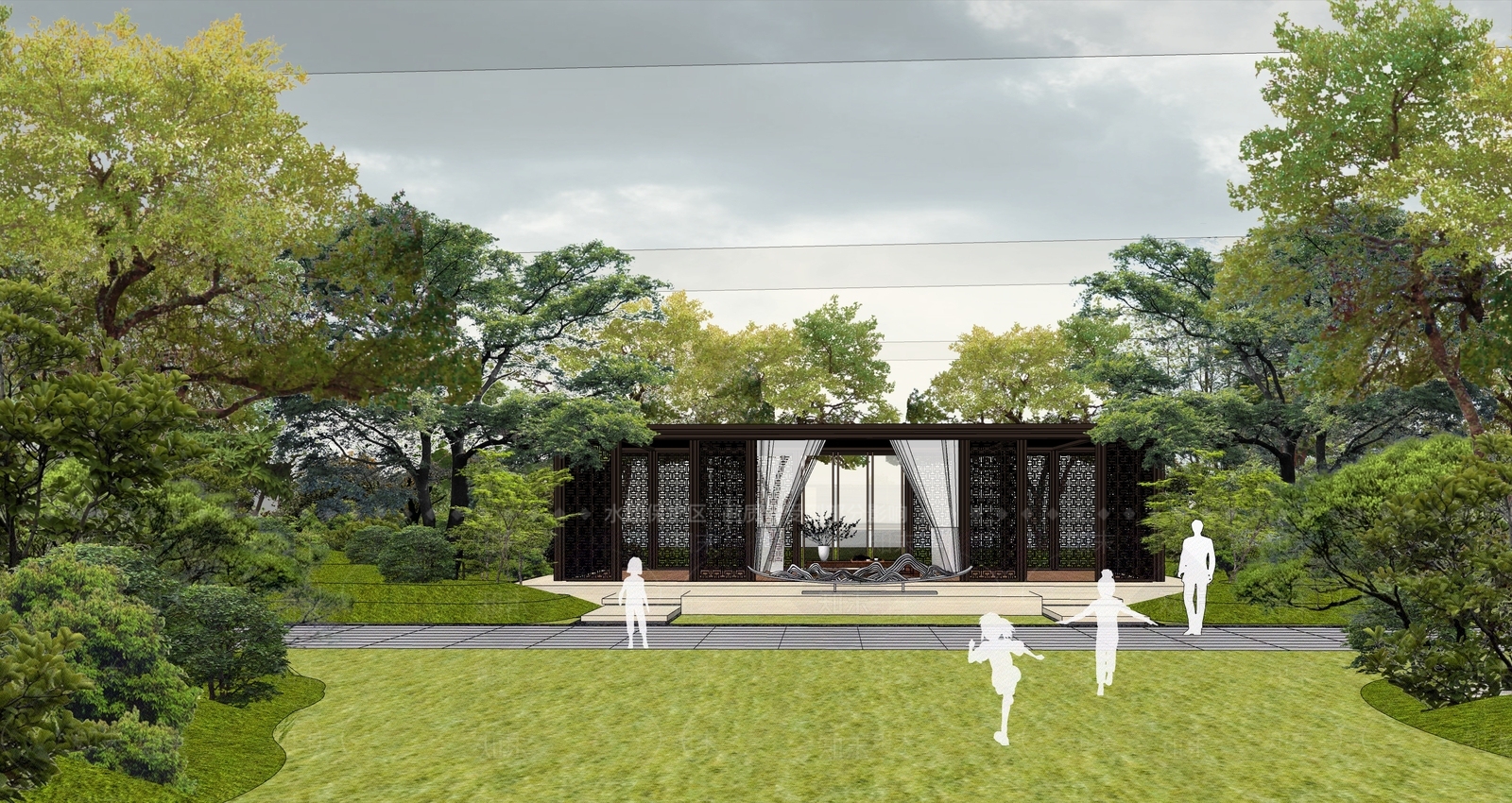 新中式售楼处建筑SU模型下载【ID:1195703227】