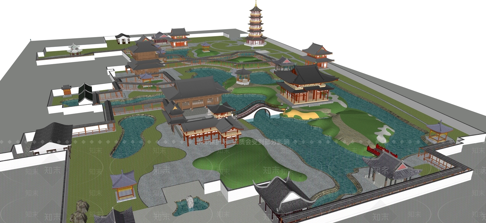 现代新中式景观公园SU模型下载【ID:1195705331】