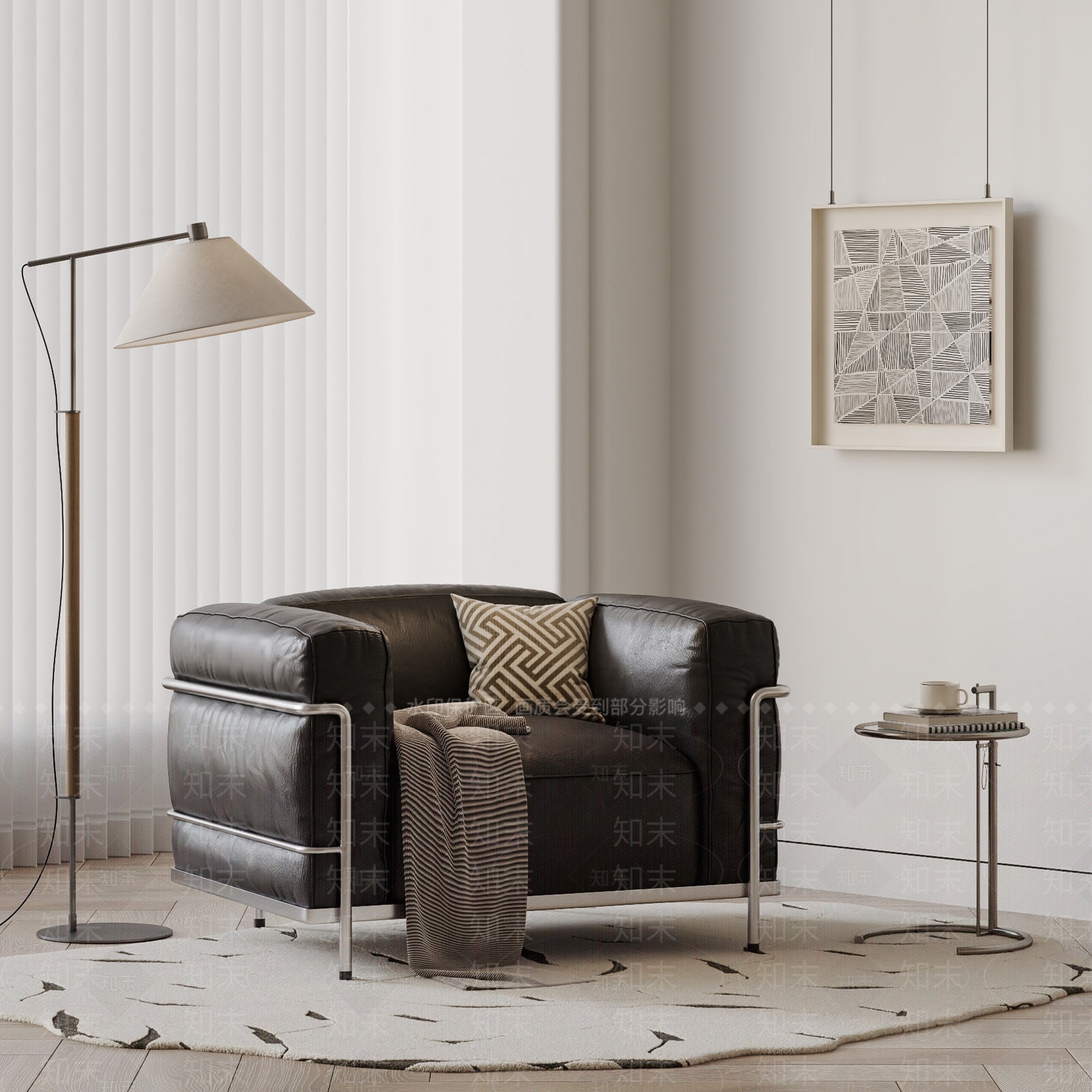 现代复古单人沙发SU模型下载【ID:1195707246】