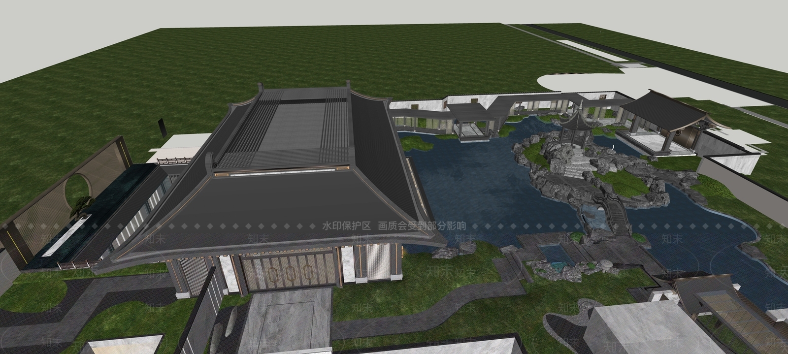 现代新中式小区景观SU模型下载【ID:1195708523】