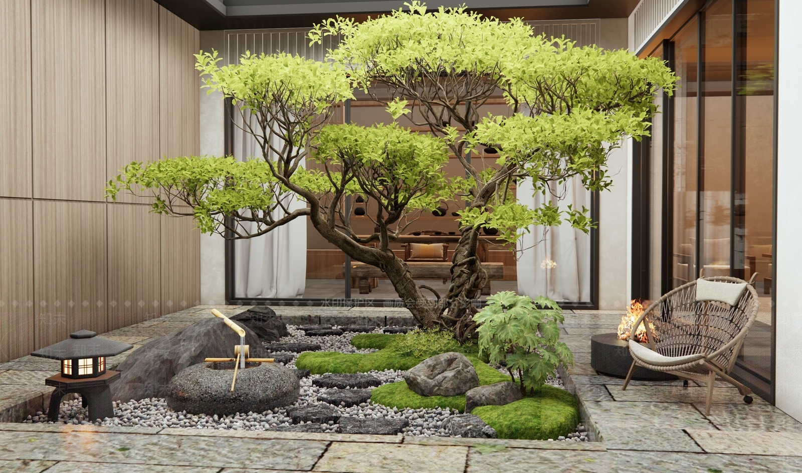 新中式室内景观3D模型下载【ID:1195710576】