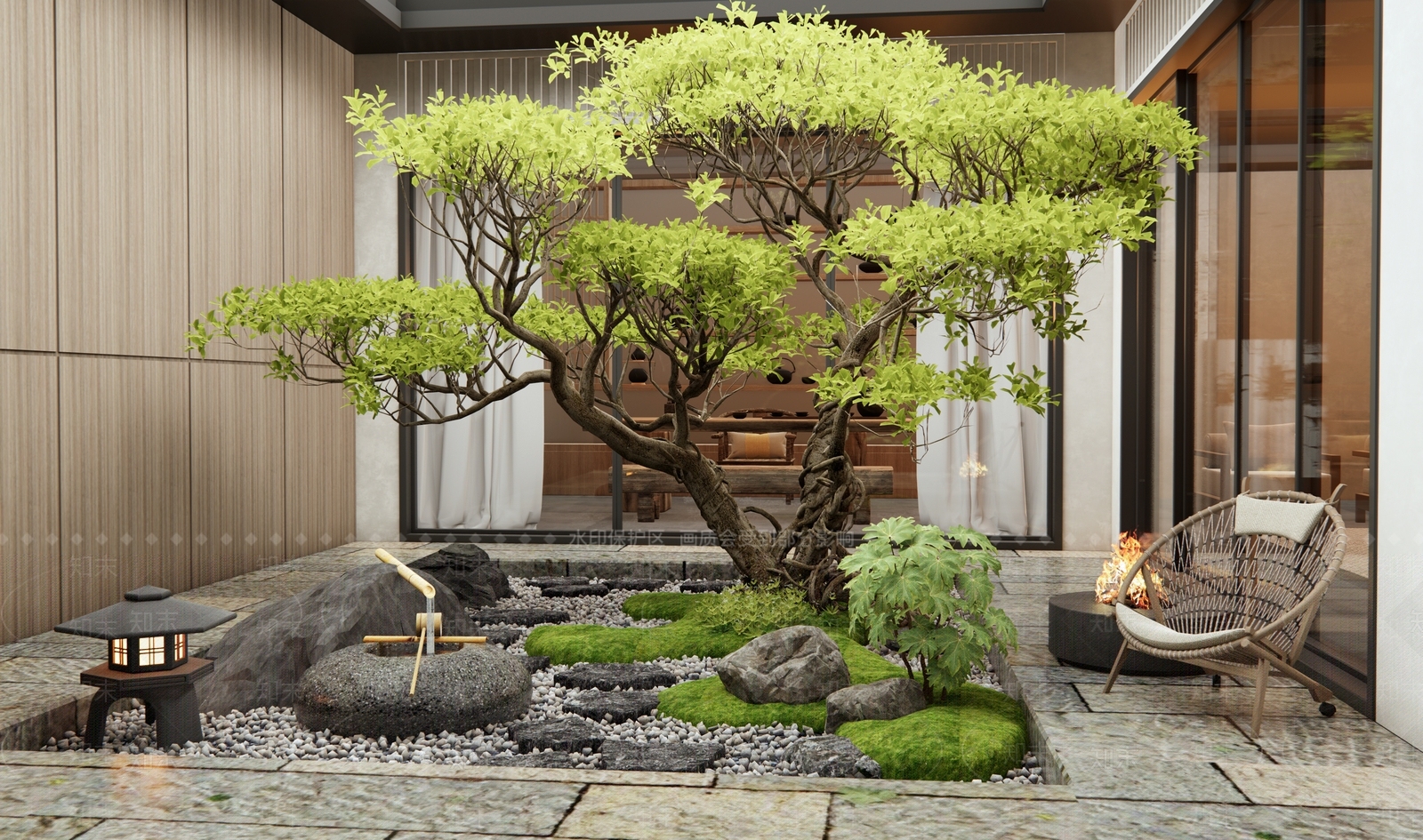 新中式室内景观SU模型下载【ID:1195710689】