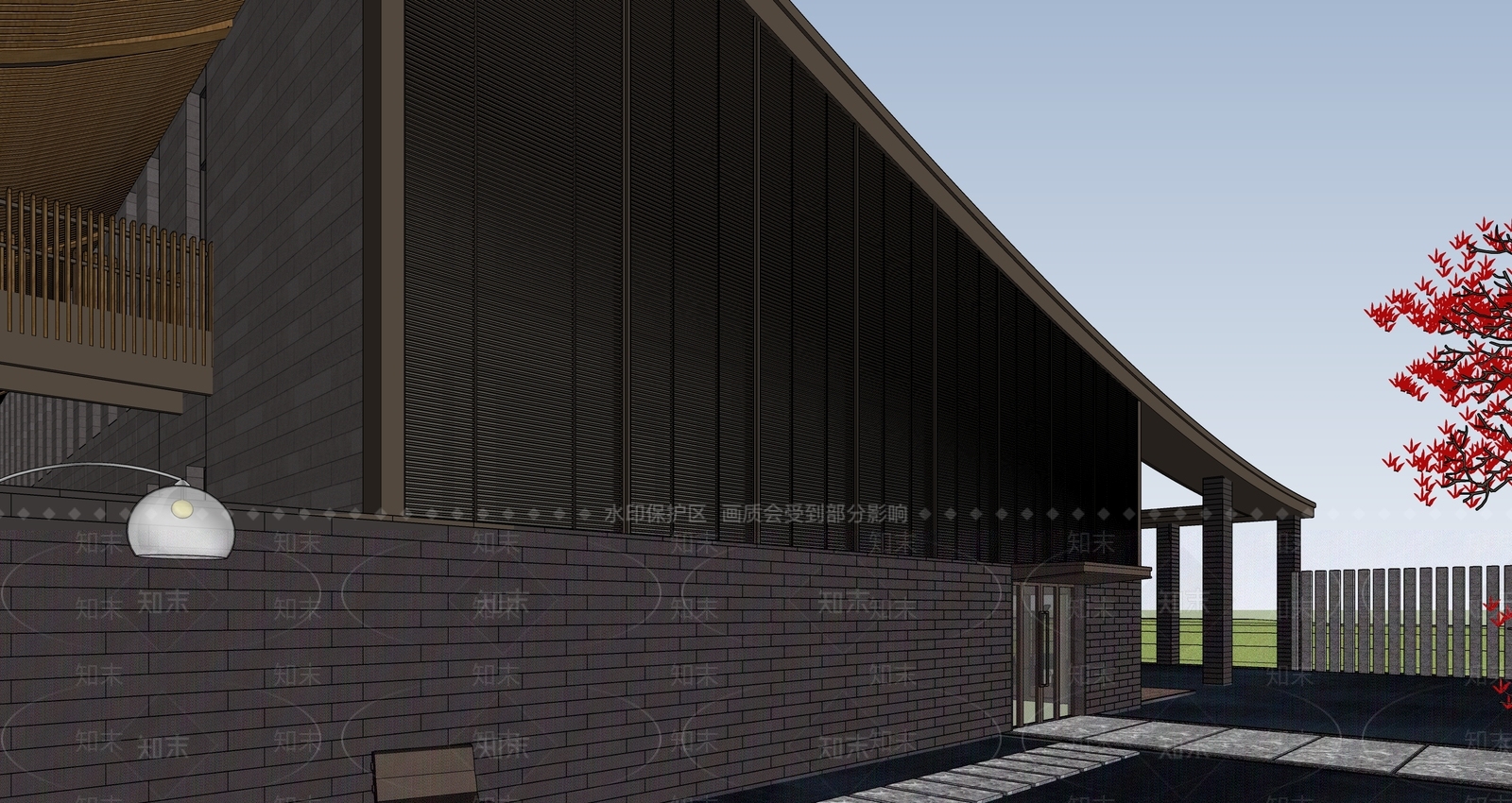 新中式中式售楼处建筑SU模型下载【ID:1195713511】