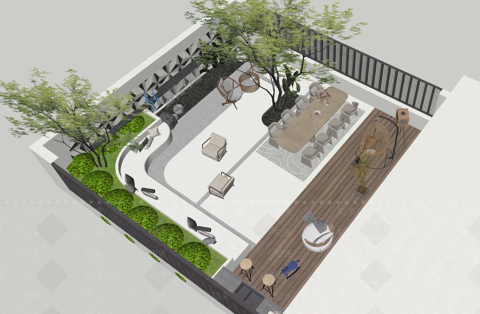 简约奶油别墅庭院SU模型下载【ID:1195714688】
