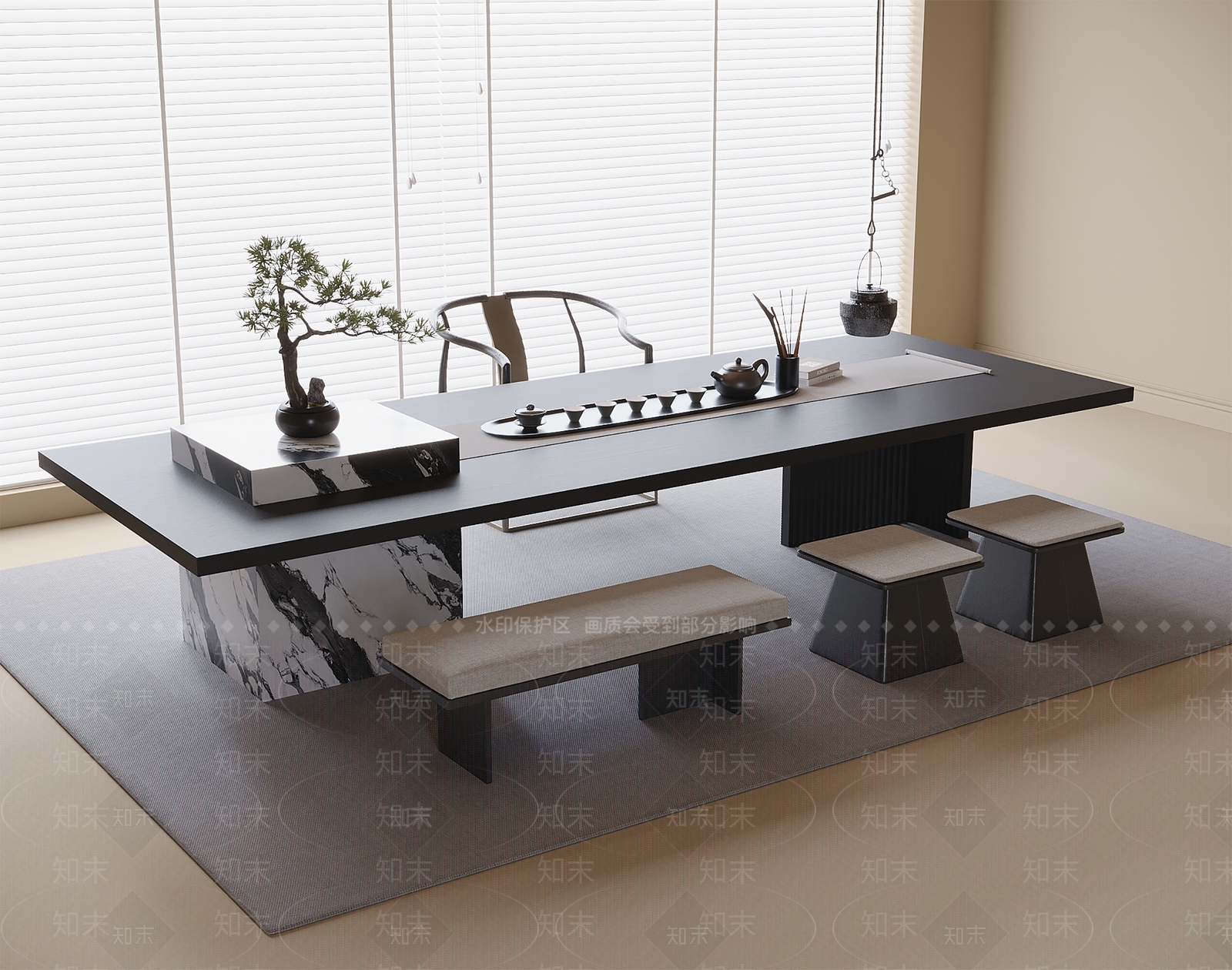 现代茶桌椅SU模型下载【ID:1195714878】