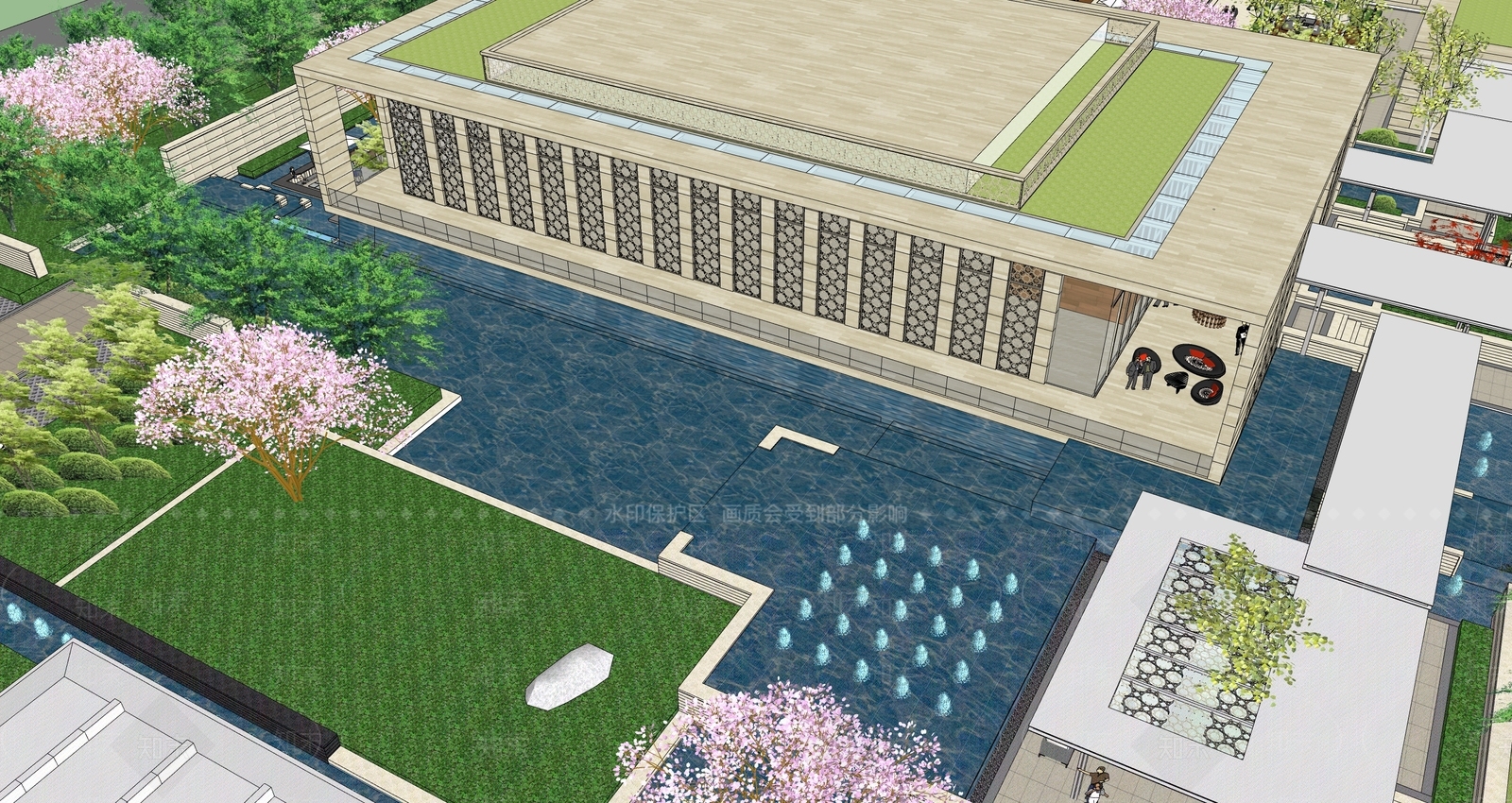 现代售楼处建筑SU模型下载【ID:1196254552】