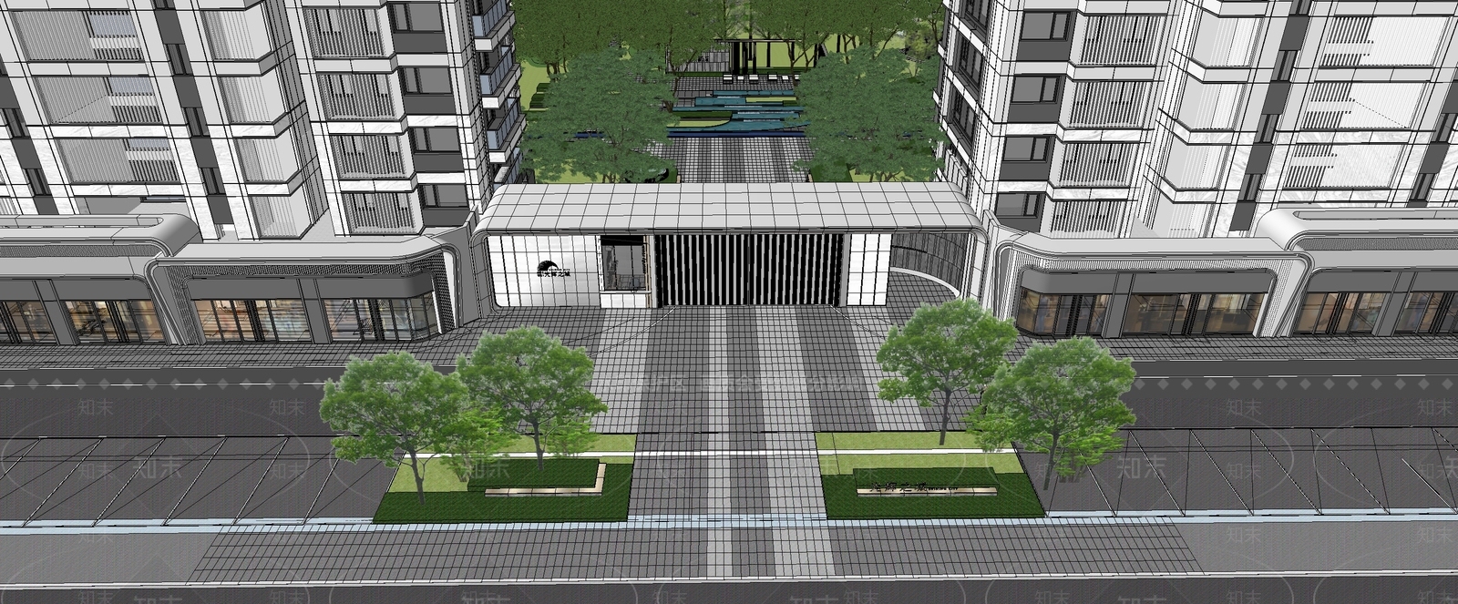 现代小区景观SU模型下载【ID:1195716575】