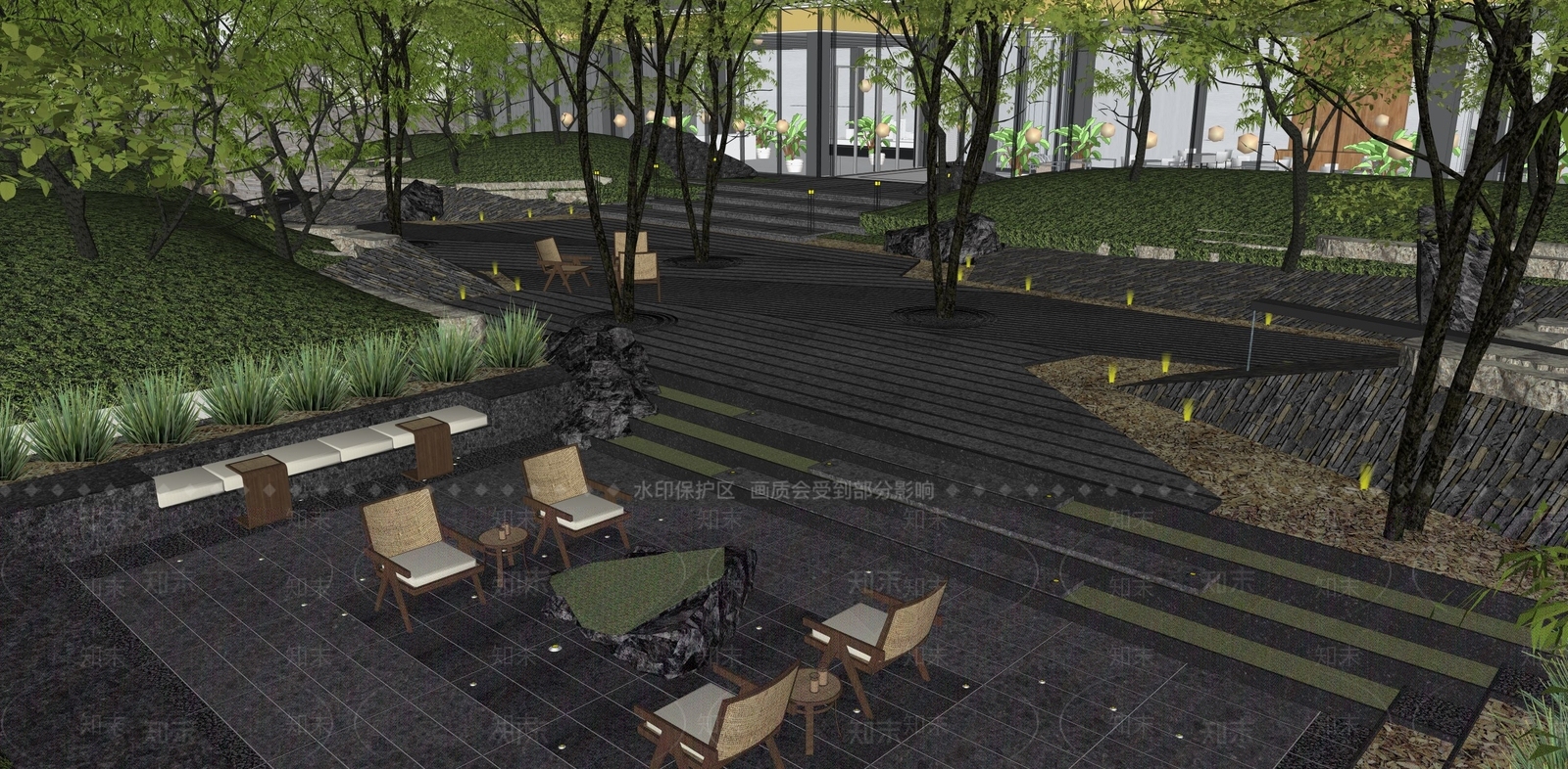 侘寂简约商业景观SU模型下载【ID:1195716984】