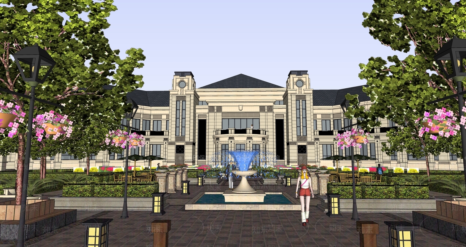 欧式售楼处建筑SU模型下载【ID:1195716867】