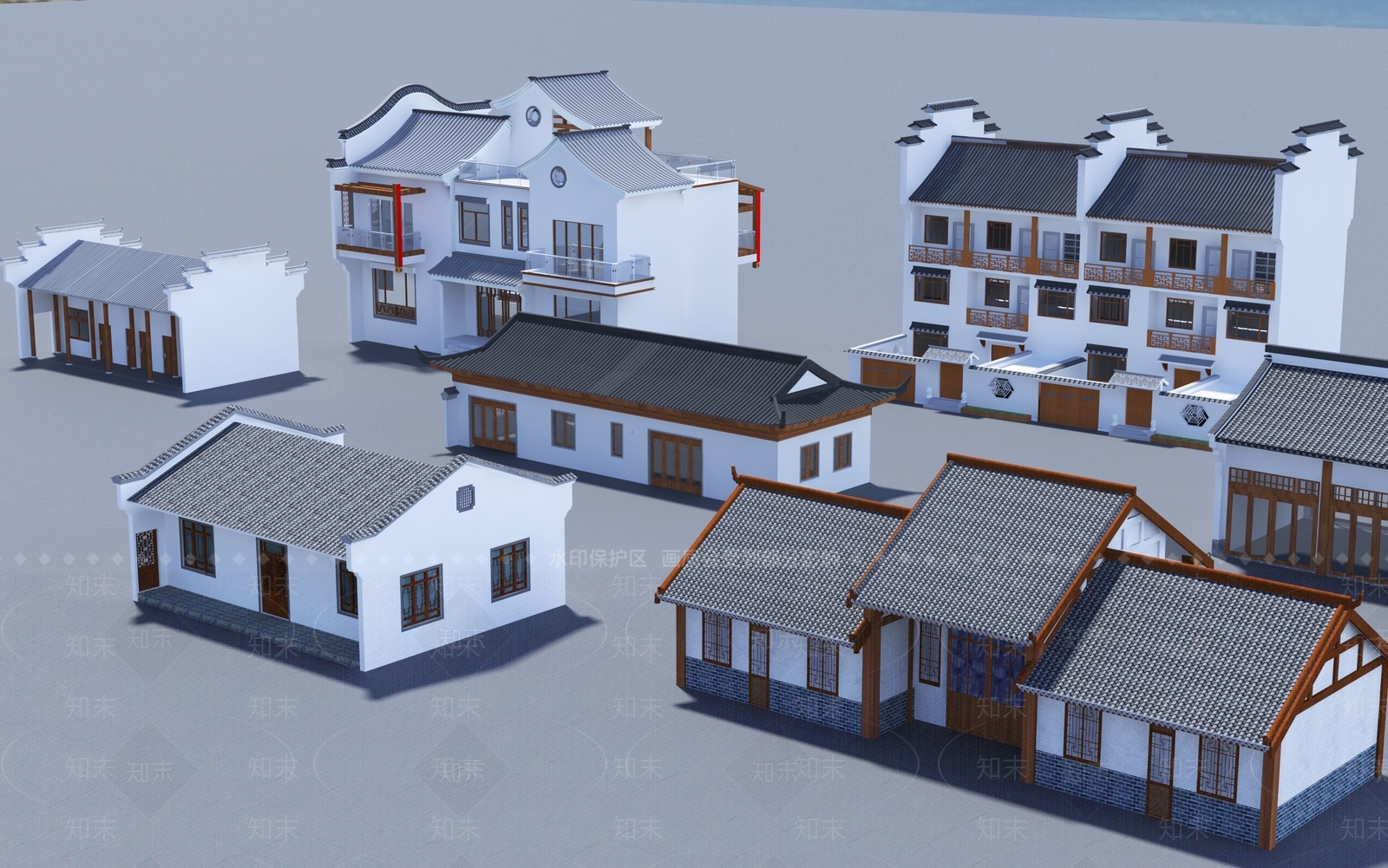 新中式中式古建筑SU模型下载【ID:1195717989】