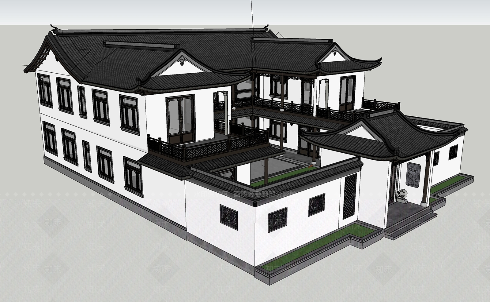 中式新中式四合院SU模型下载【ID:1195718436】