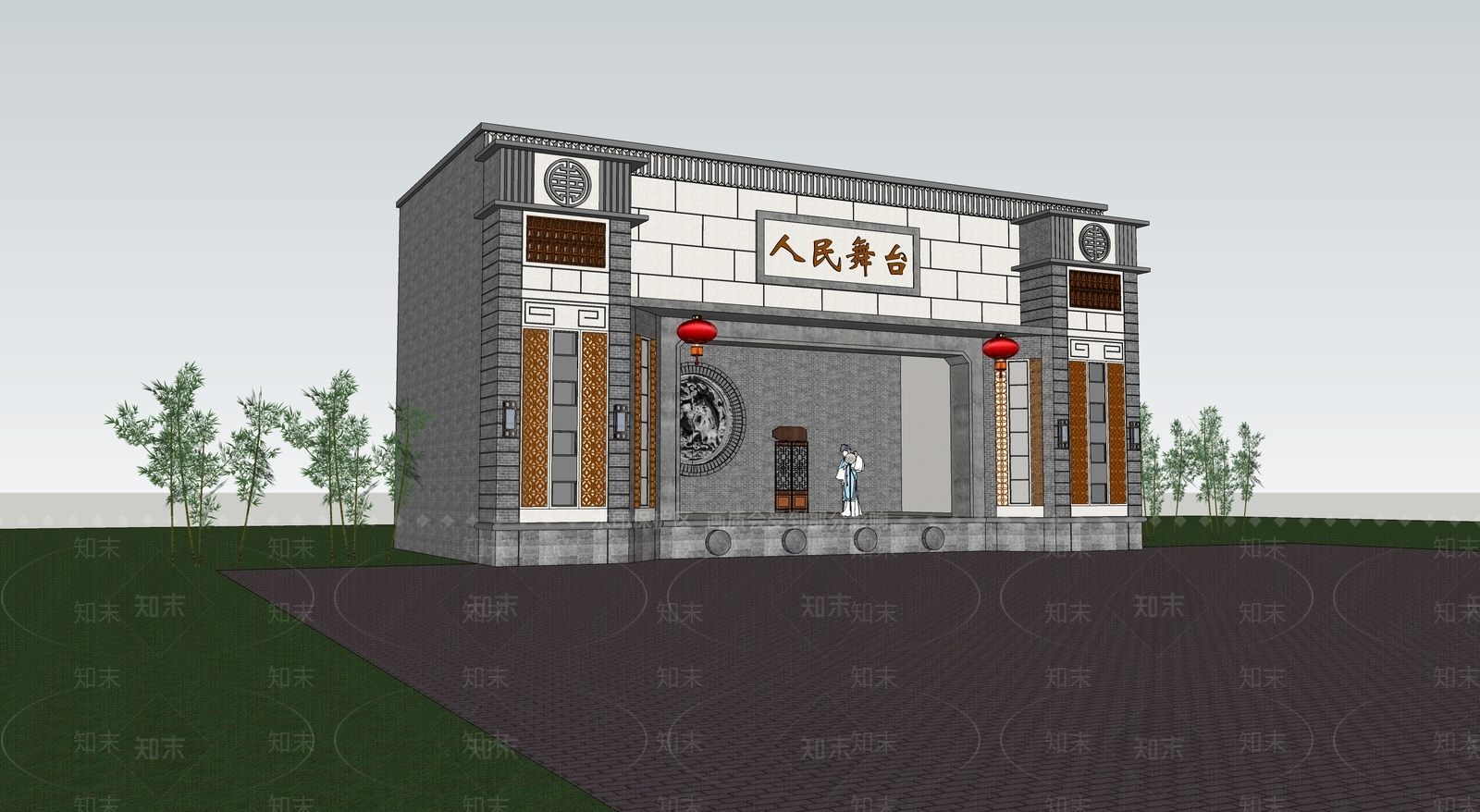中式风格建筑SU模型下载【ID:1195719035】