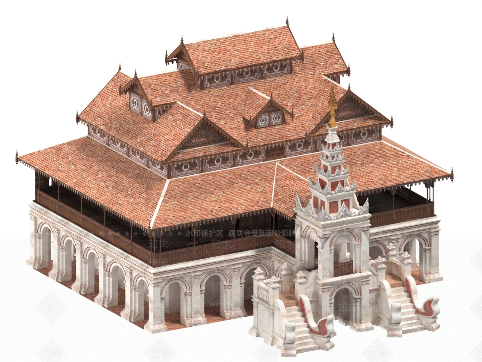 现代古建3D模型下载【ID:1195719293】