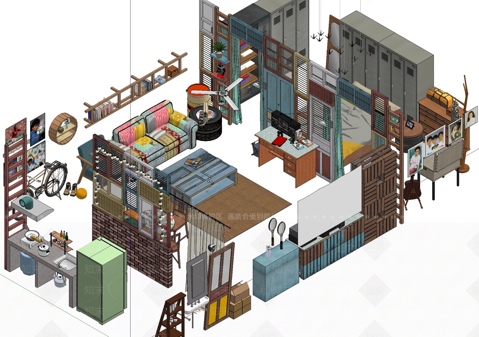 中古现代家装鸟瞰SU模型下载【ID:1195721513】