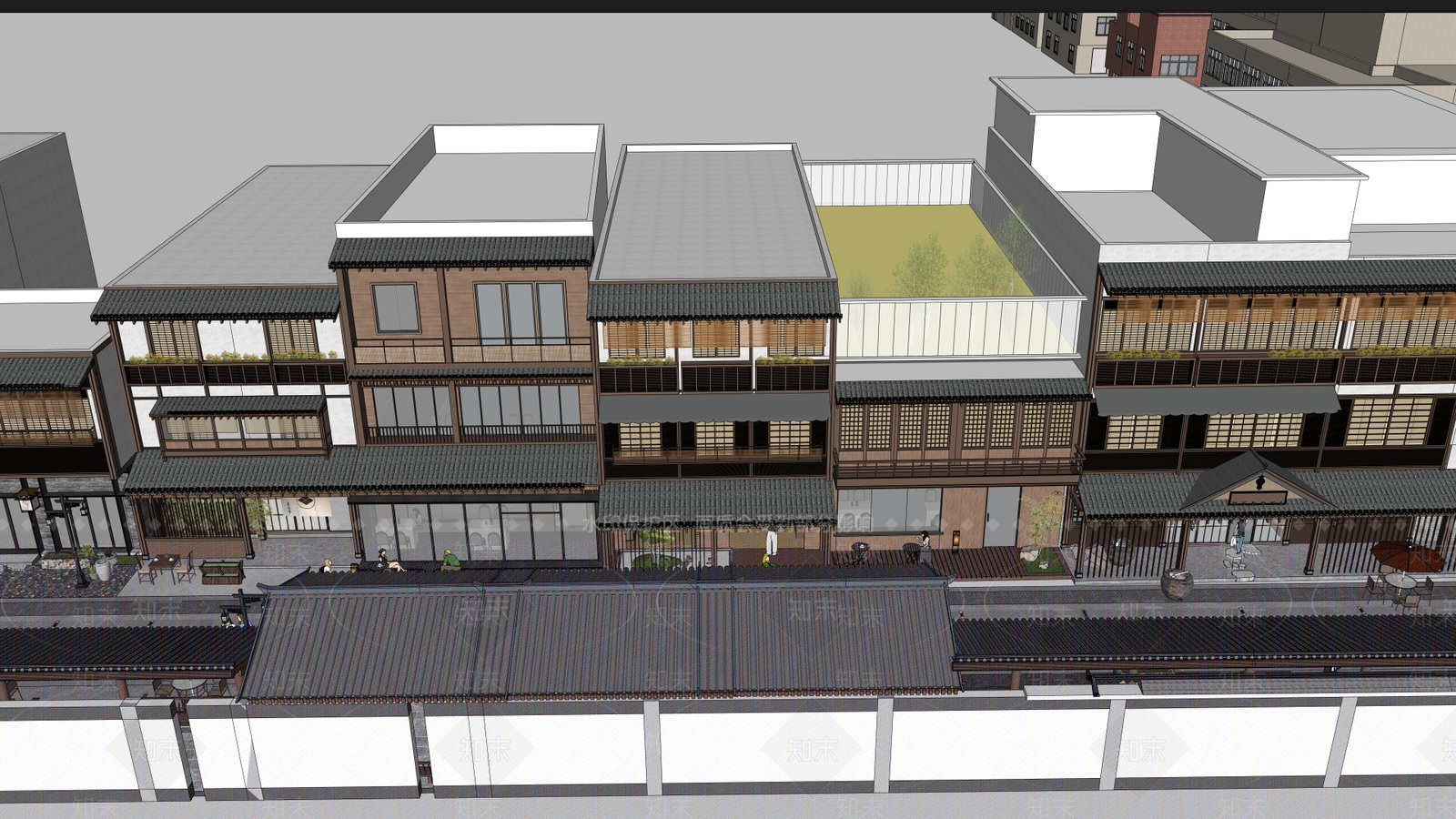 新中式中式商业街SU模型下载【ID:1195721783】