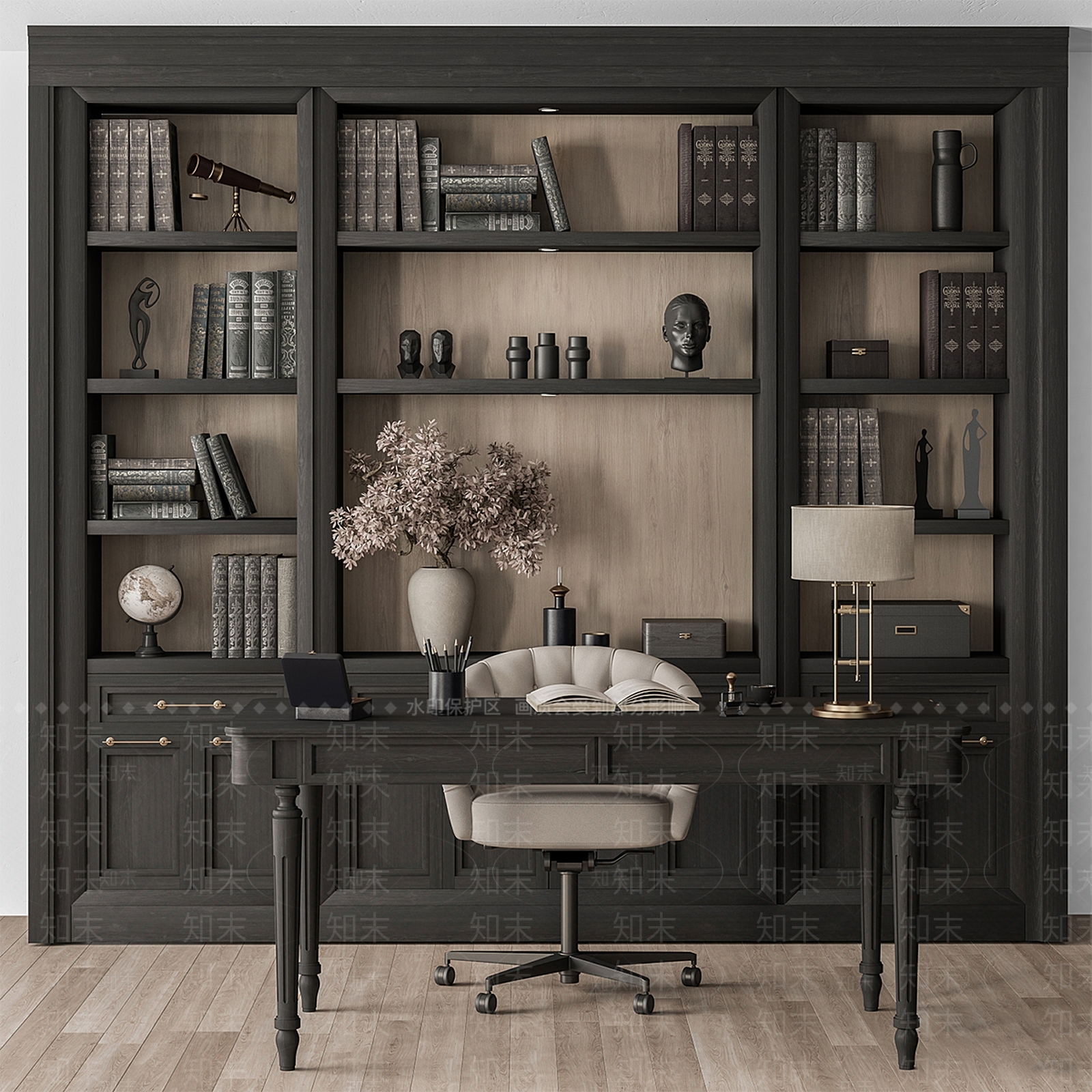 美式法式书柜3D模型下载【ID:1195726283】