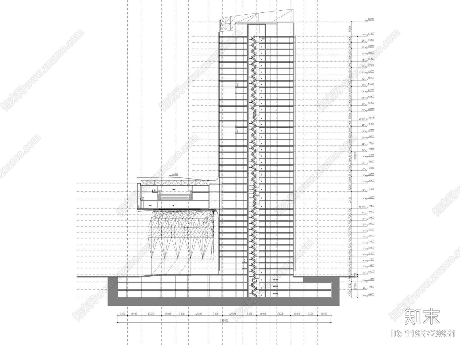 现代极简办公楼建筑cad施工图下载【ID:1195729951】