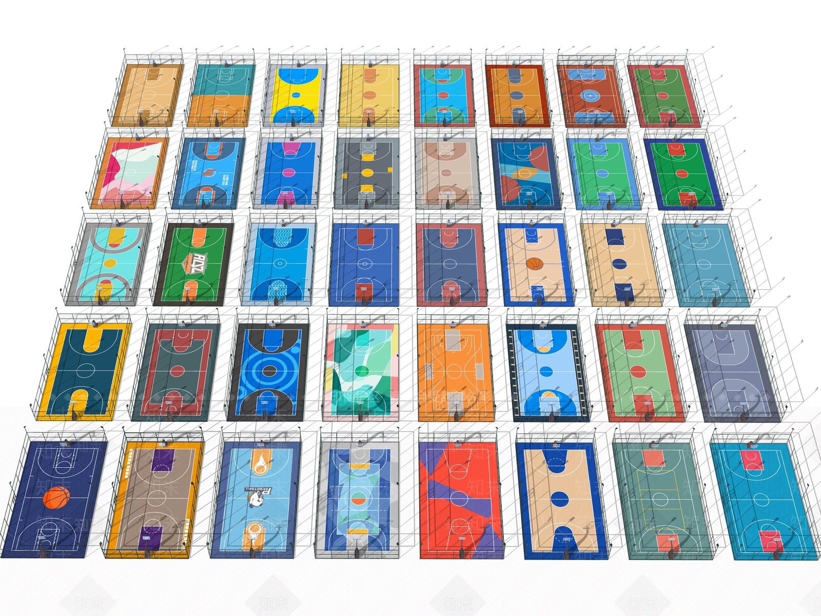 现代新中式篮球场SU模型下载【ID:1195732075】
