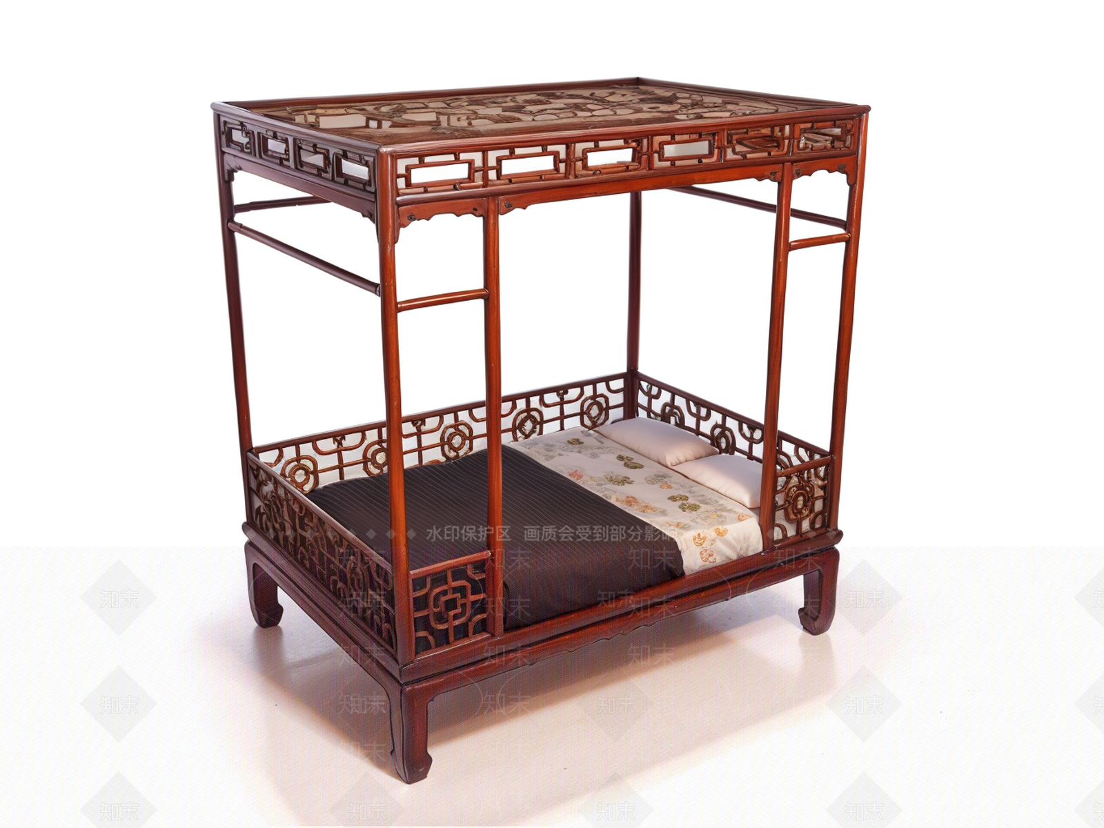 新中式双人床SU模型下载【ID:1195732678】