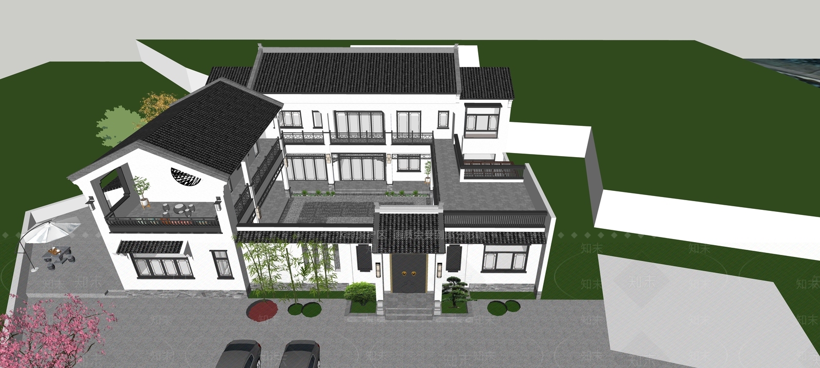 中式新中式四合院SU模型下载【ID:1195732745】