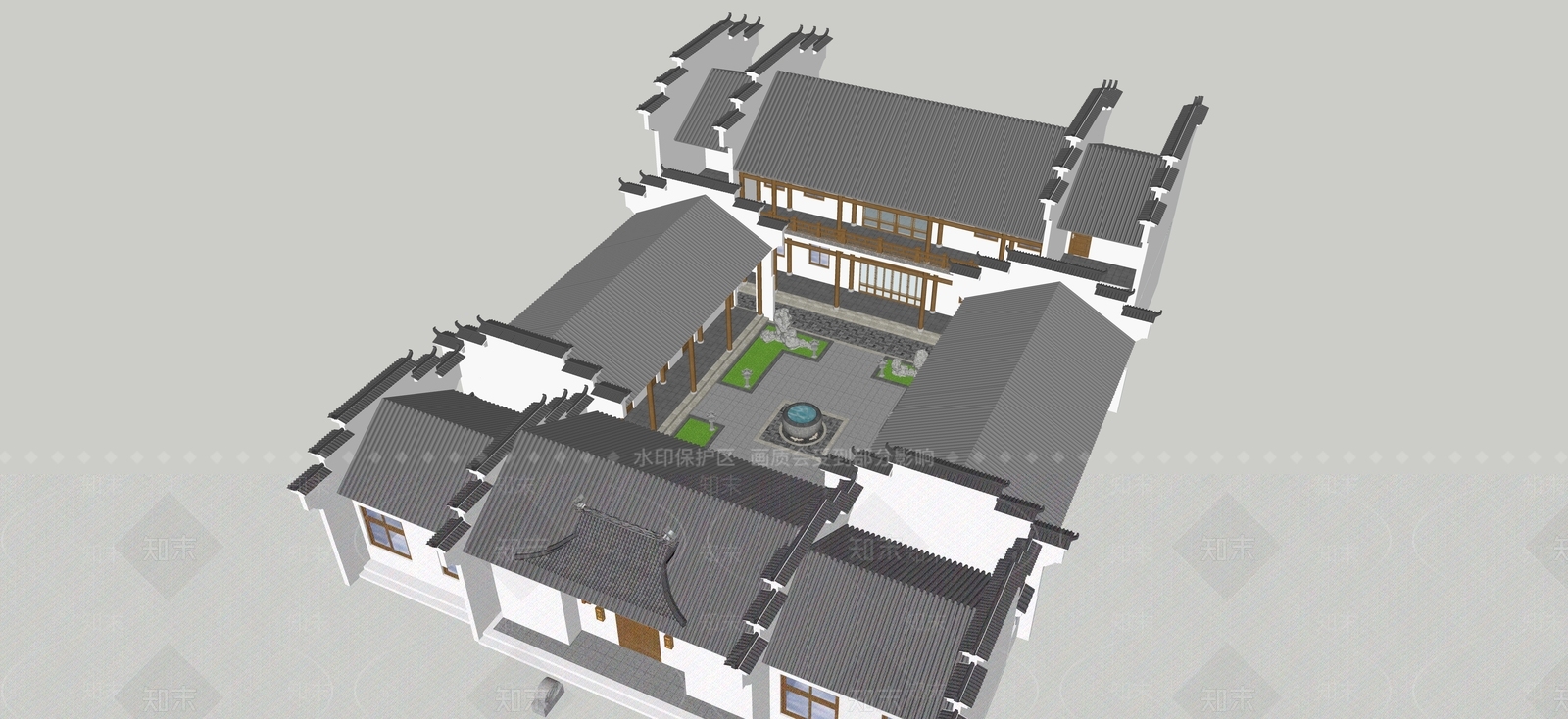 新中式中式四合院SU模型下载【ID:1195733054】