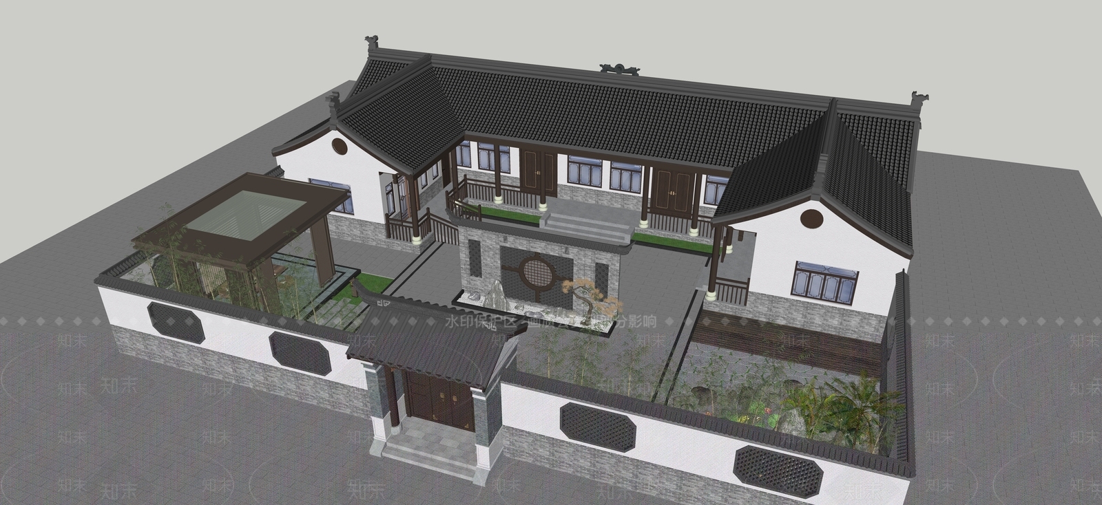 新中式中式四合院SU模型下载【ID:1195733328】