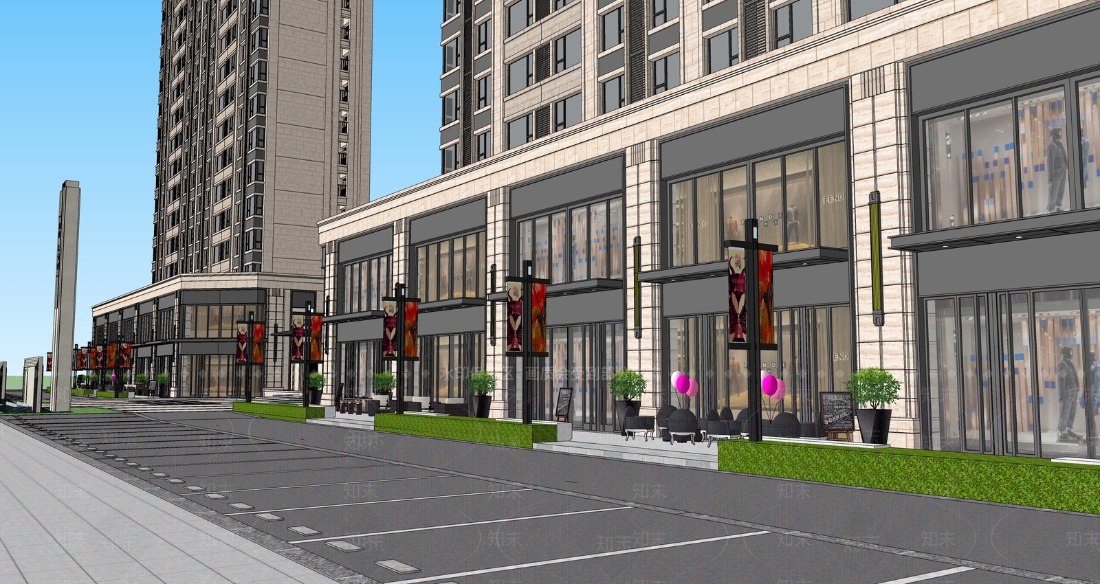 欧式商业街SU模型下载【ID:1196254452】