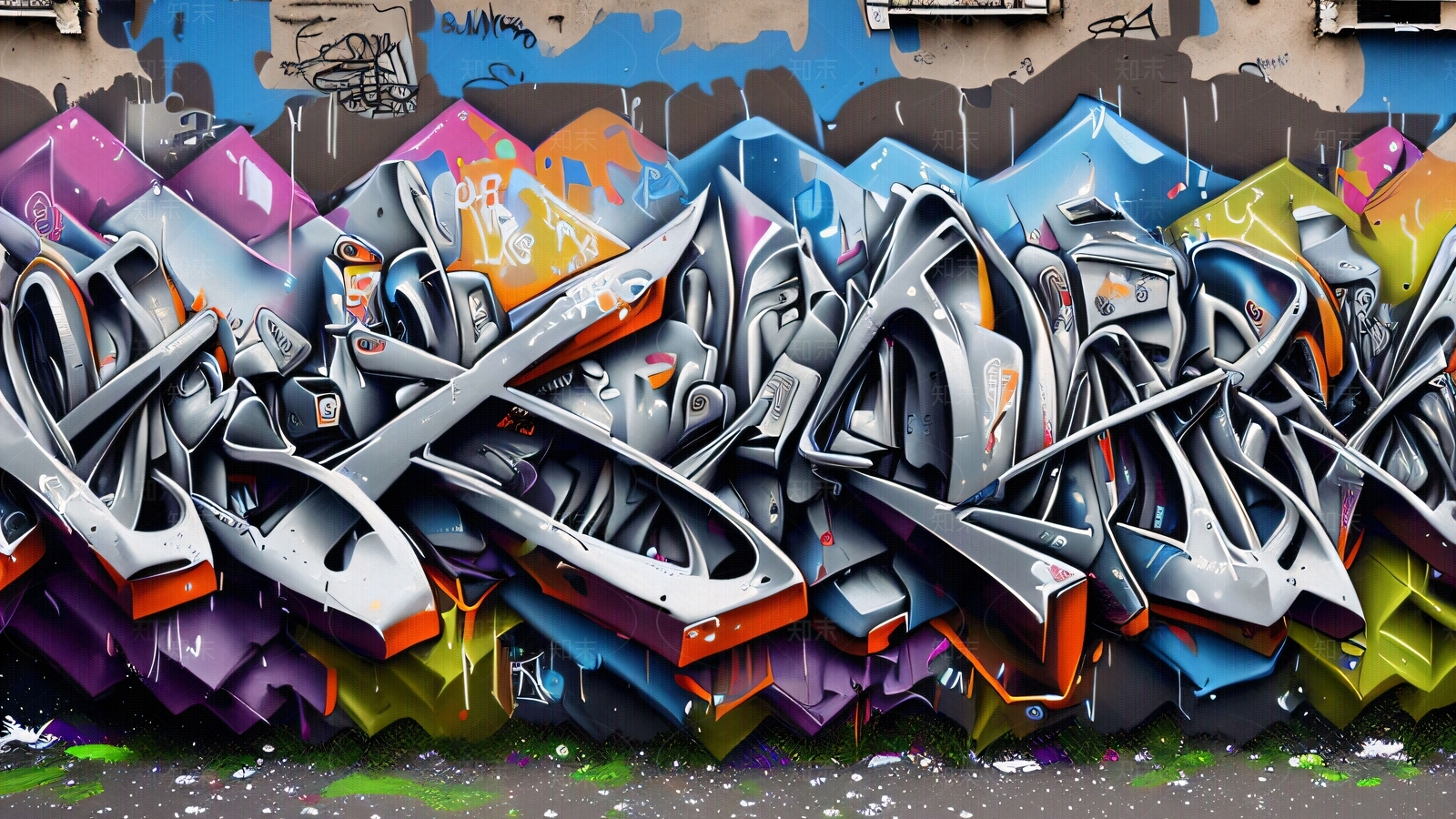 现代涂鸦墙贴图下载【ID:1195734666】