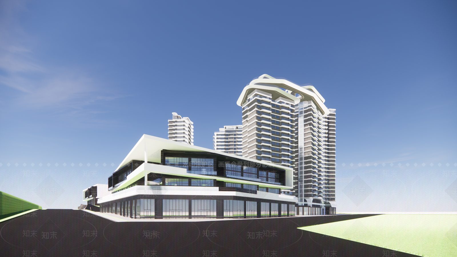现代小区建筑SU模型下载【ID:1195738989】