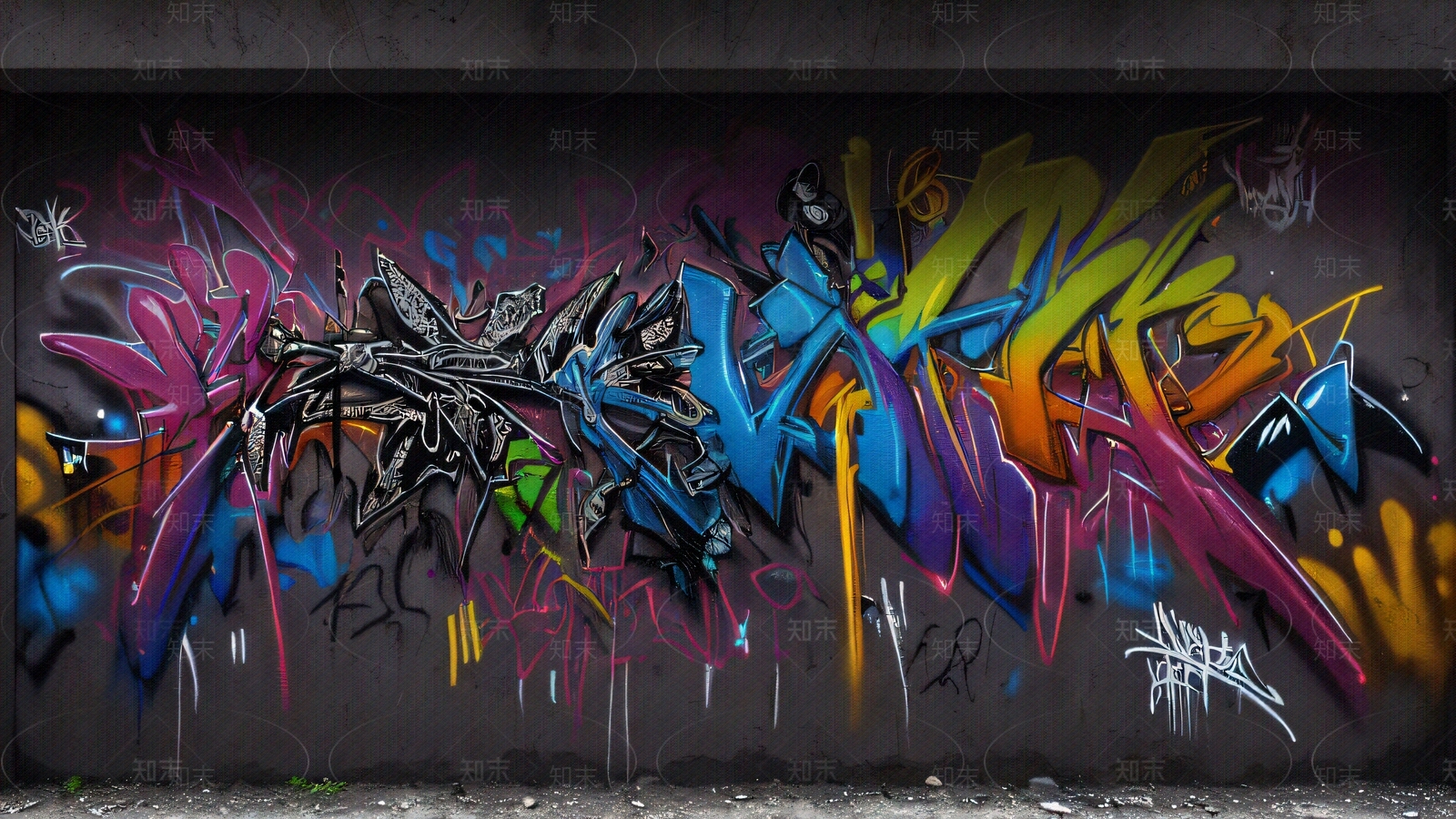 现代涂鸦墙贴图下载【ID:1195740208】