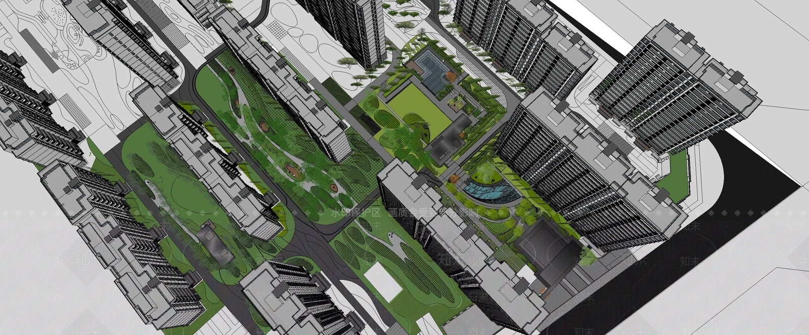 现代小区景观SU模型下载【ID:1195740684】