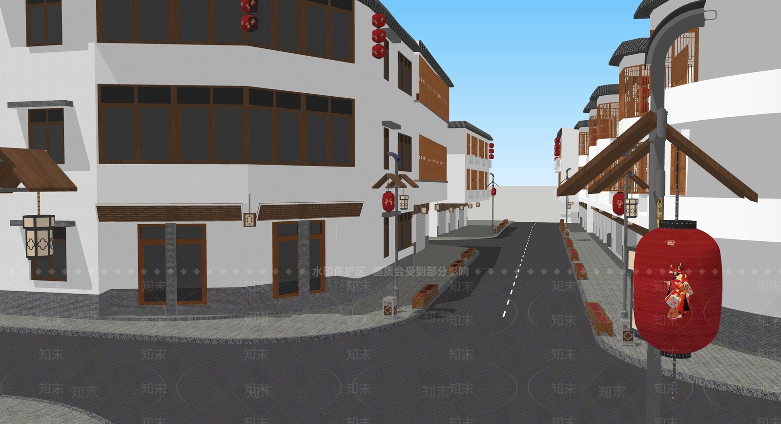 现代新中式商业街SU模型下载【ID:1195741157】
