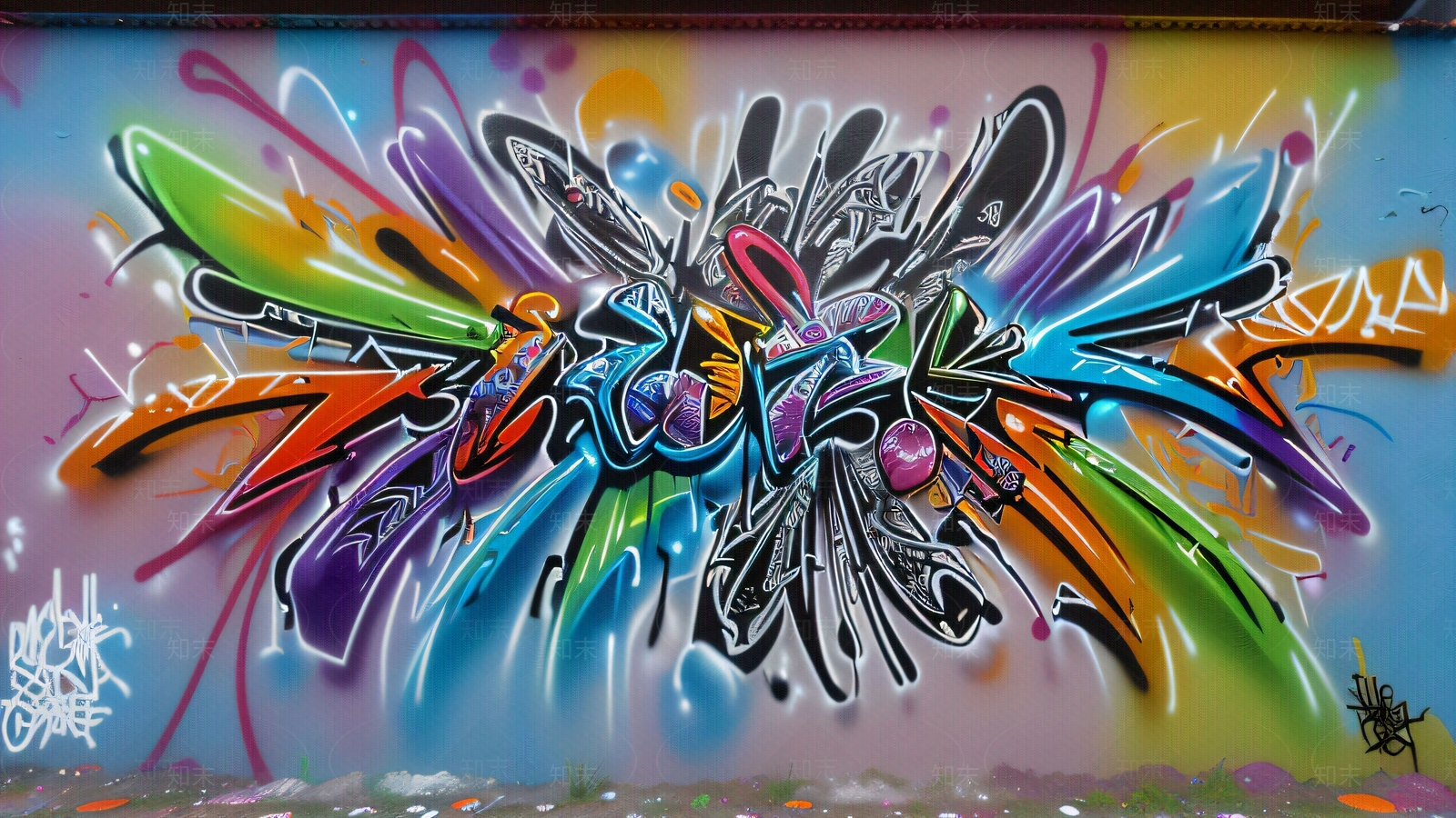 现代涂鸦墙贴图下载【ID:1195741221】