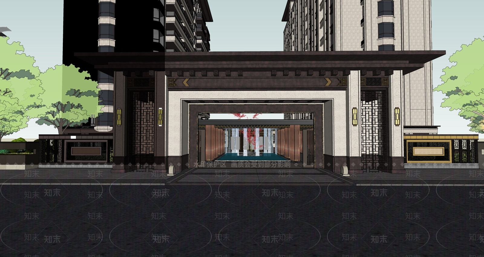 新中式入口大门SU模型下载【ID:1195741848】