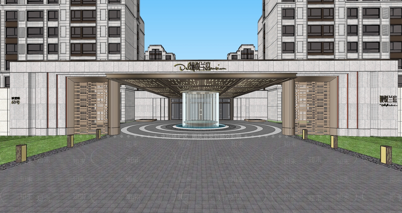 新中式售楼处建筑SU模型下载【ID:1195742957】
