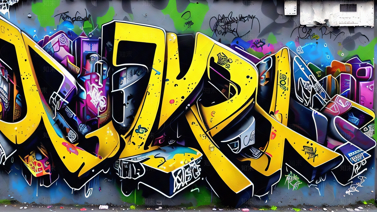 现代涂鸦墙贴图下载【ID:1195744090】