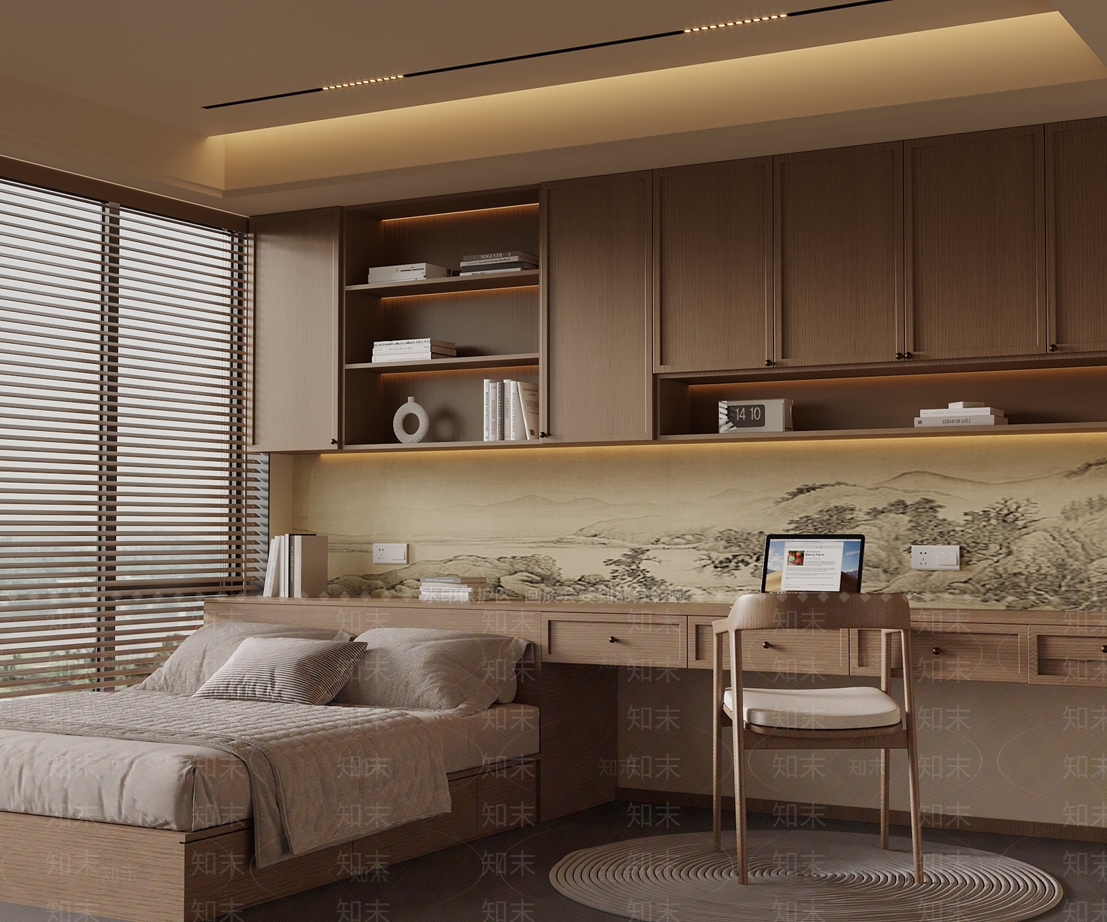 新中式中式榻榻米卧室3D模型下载【ID:1195744422】