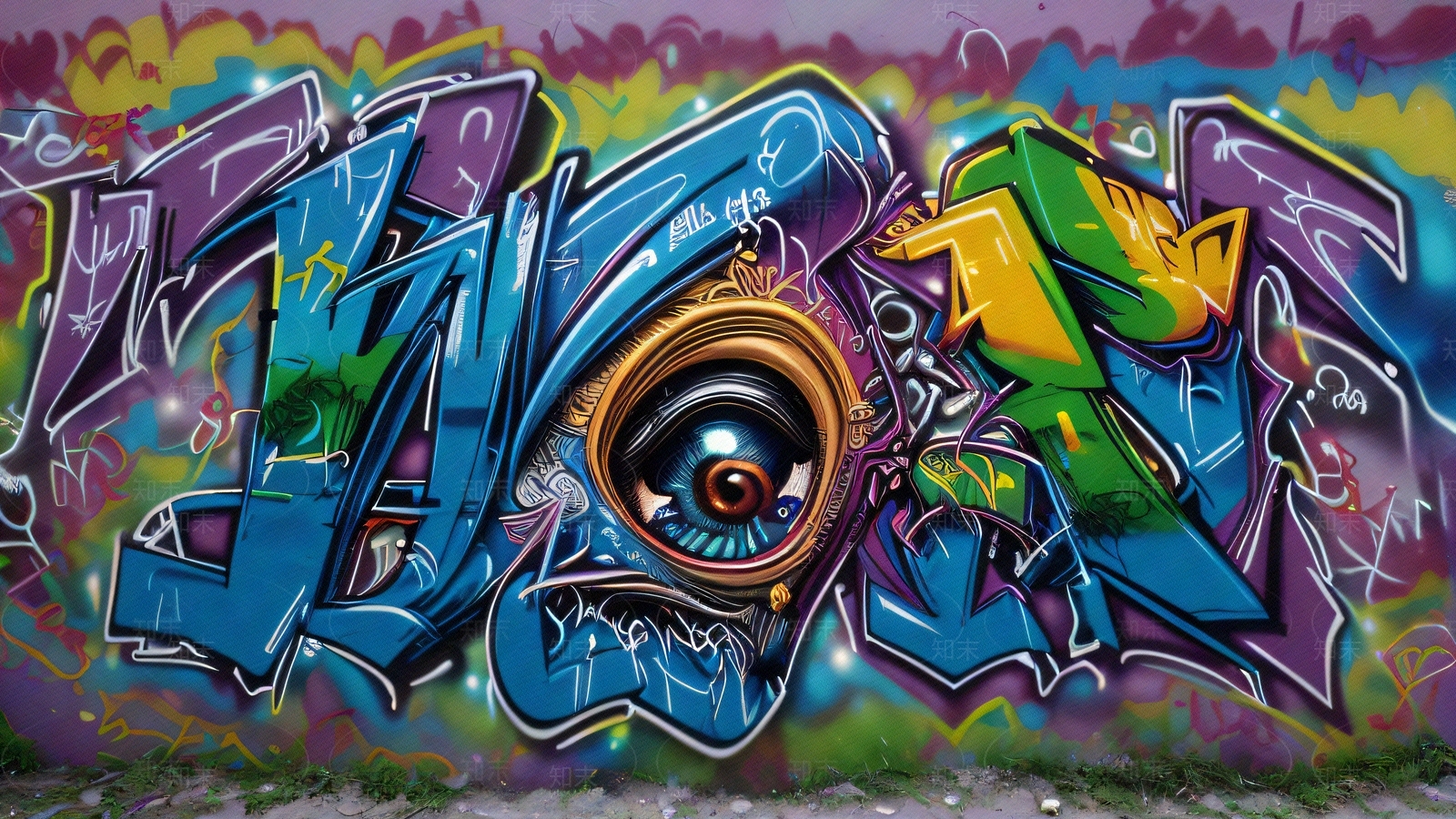 现代涂鸦墙贴图下载【ID:1195744523】