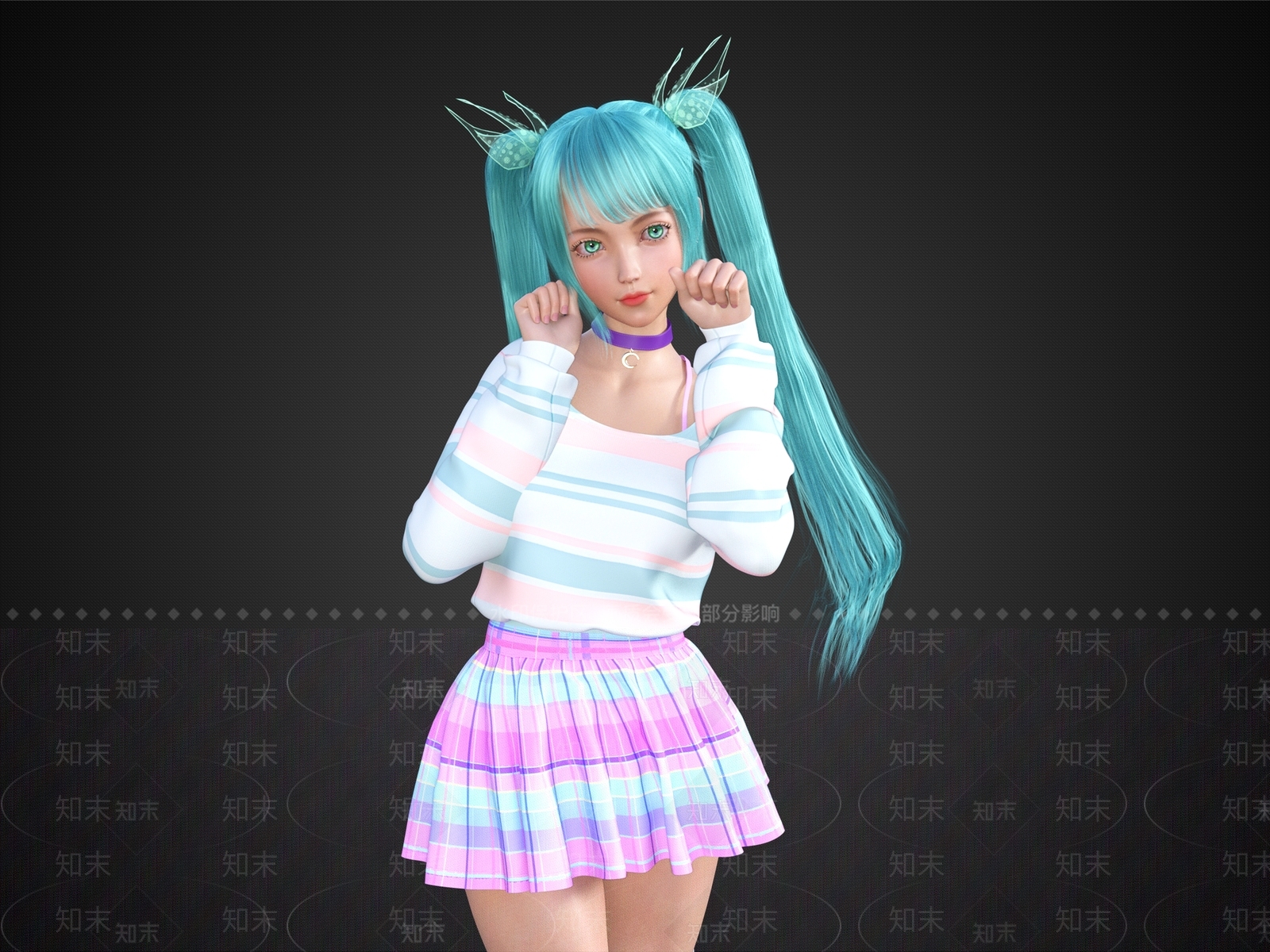 现代3双马尾女生短裙女孩美女3D模型下载【ID:1195748310】