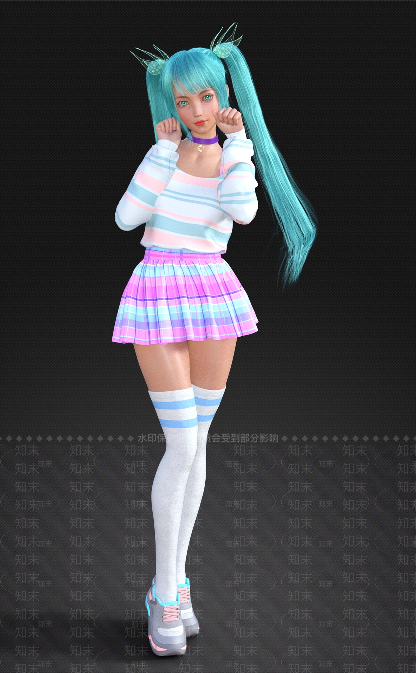 现代3双马尾女生短裙女孩美女3D模型下载【ID:1195748310】