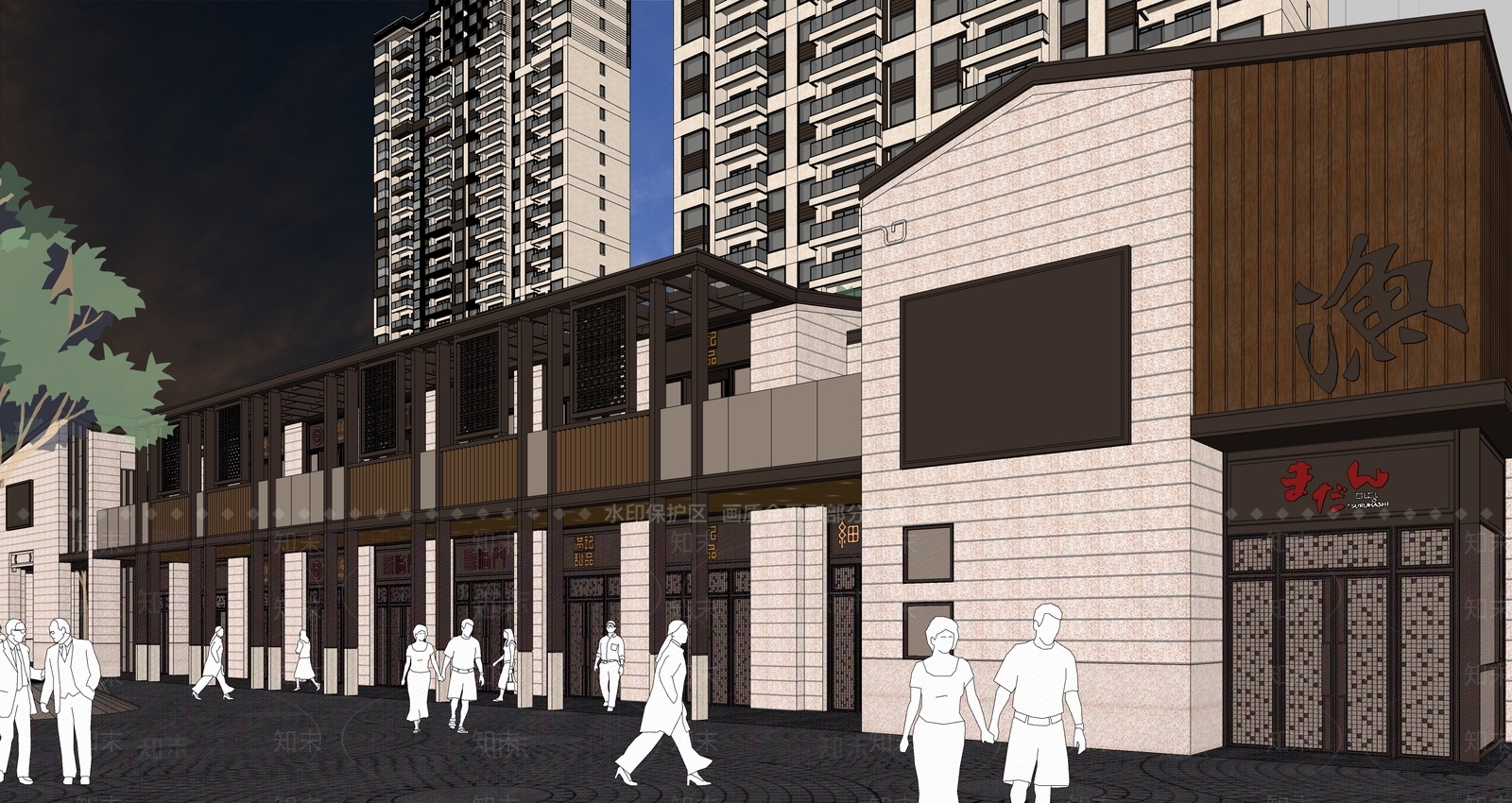 中式新中式商业街SU模型下载【ID:1195754290】
