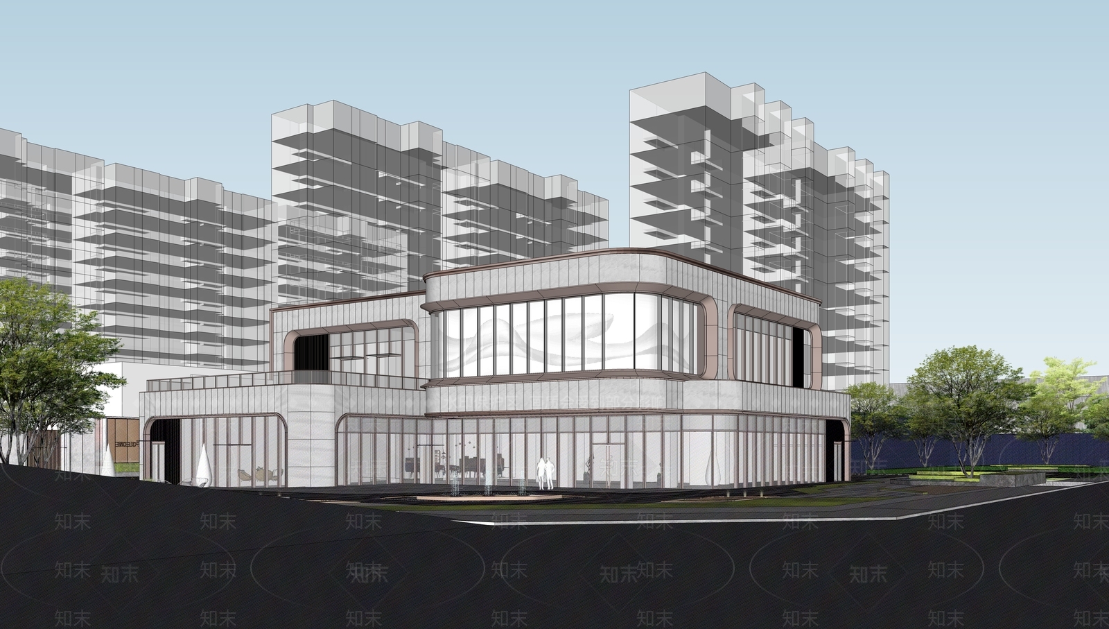 现代售楼处建筑SU模型下载【ID:1195755861】