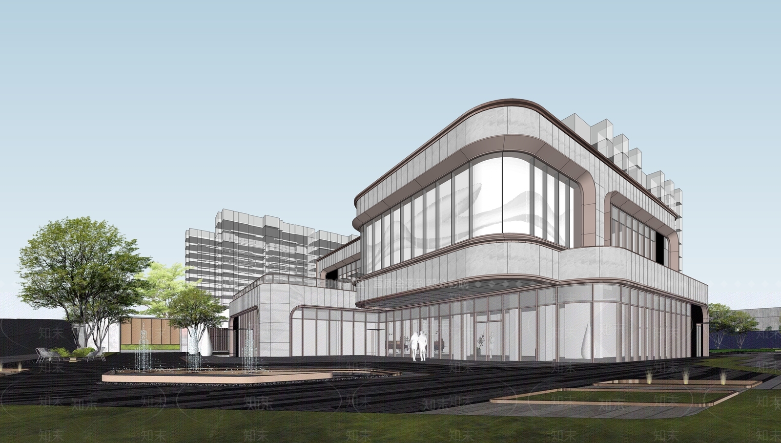 现代售楼处建筑SU模型下载【ID:1195755861】