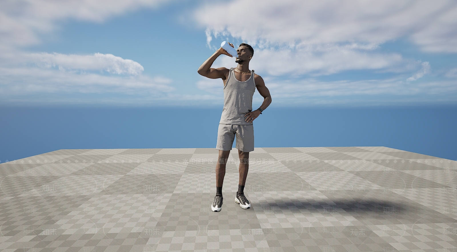 现代健身运动休息喝水男人3D模型下载【ID:1195756387】