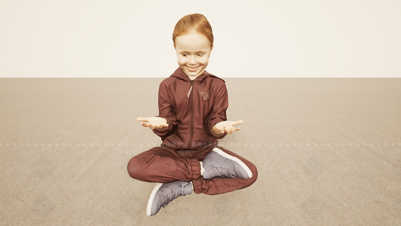 现代盘腿坐姿摊手小女孩3D模型下载【ID:1195757892】