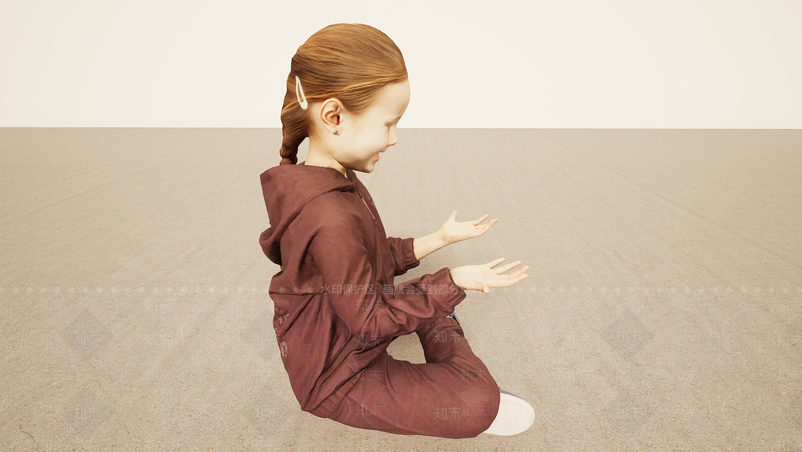 现代盘腿坐姿摊手小女孩3D模型下载【ID:1195757892】